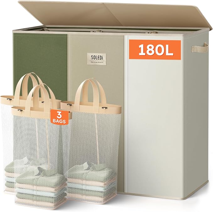 SOLEDI 180L 3-Section Laundry Hamper by SOLEDI