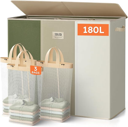 SOLEDI 180L 3-Section Laundry Hamper by SOLEDI