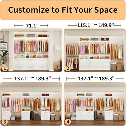 Closet System with 3 Sets, 6FT-15FT Customizable Closet Organizer System with 9 - Image 3