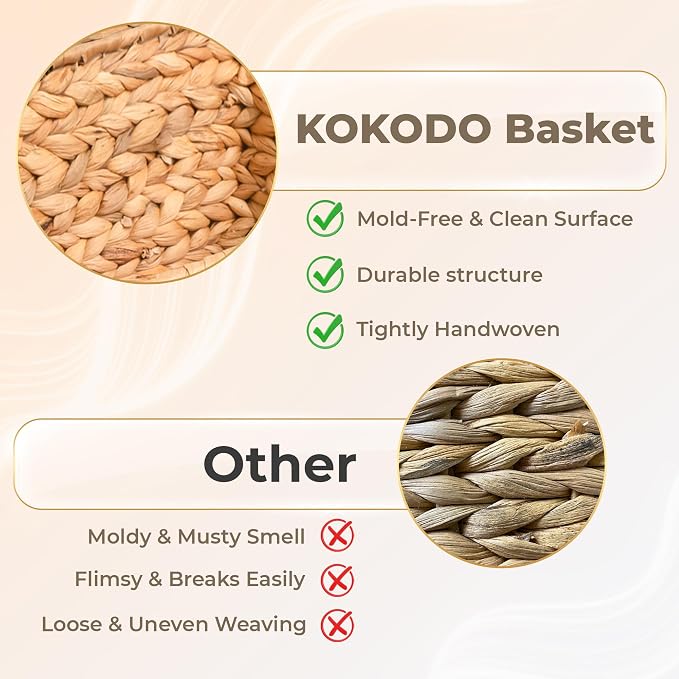 KOKODO Pack of 2 Medium Rectangular Water Hyacinth Wicker Storage Baskets - Image 5