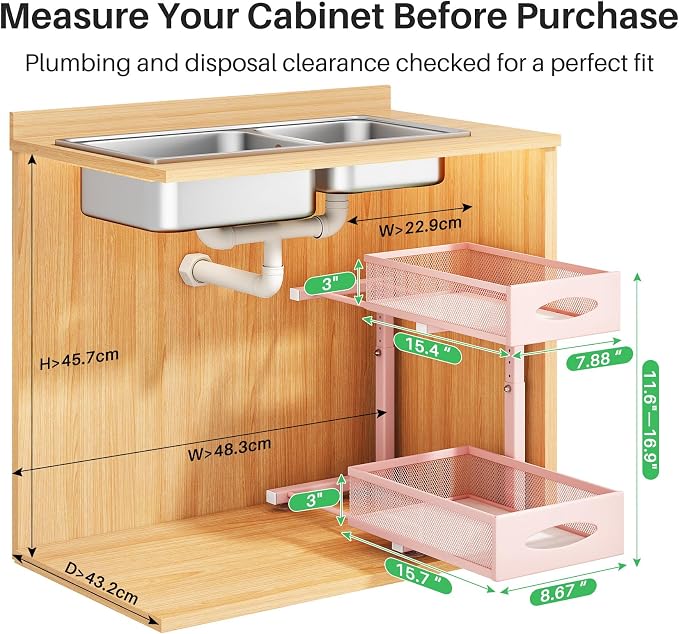 2 Pack Under Sink Organizer, 2 Tier Pull out Cabinet Organizer Mesh Baskets - Image 2