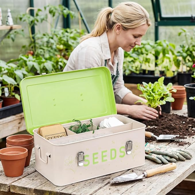 Seed Storage Organizer with Lid, Metal Seed Bin Seed Packet Container with 100 - Image 3