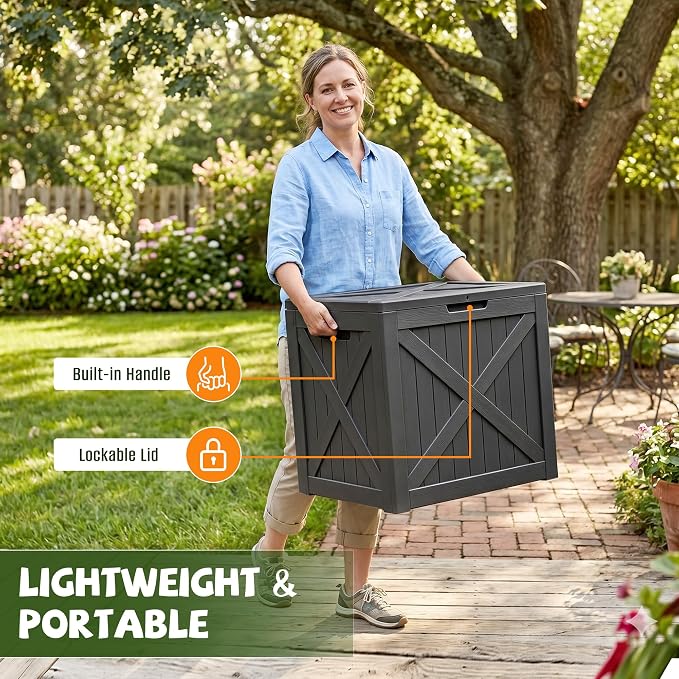 40 Gallon Waterproof Resin Deck Box, Outdoor Lockable Toy Storage Box Container - Image 3