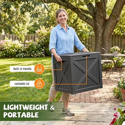 40 Gallon Waterproof Resin Deck Box, Outdoor Lockable Toy Storage Box Container - Image 3