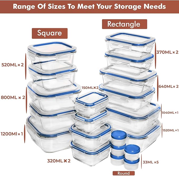 Razab 35 Pc Set Glass Food Storage Containers - Image 2