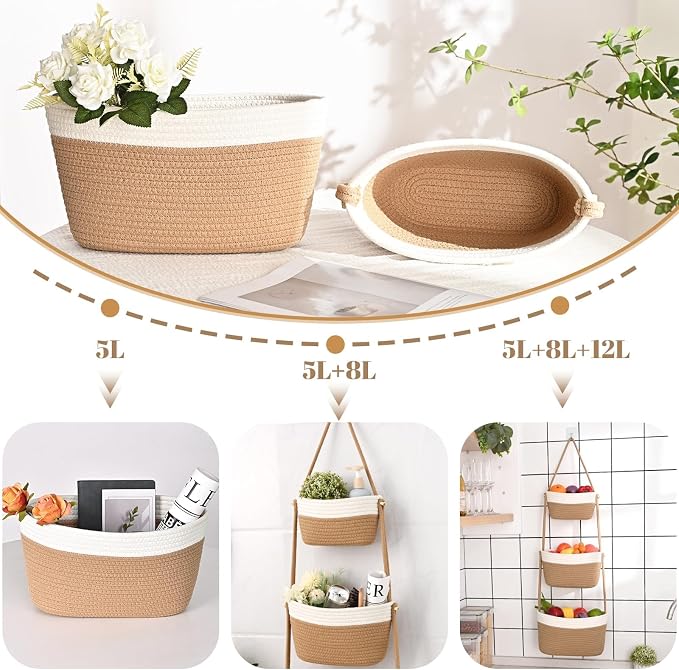 Hanging Basket, 3-Tier Woven Wall Basket - Image 2