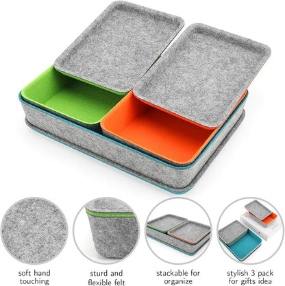 Welaxy Stackable Lidded Felt Desk Organizer Tray Multi-Color 3-Pack Makeup - Image 2