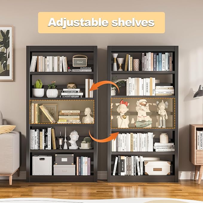 5 Tier Metal Bookshelf, Industrial Open Bookcases - Image 3