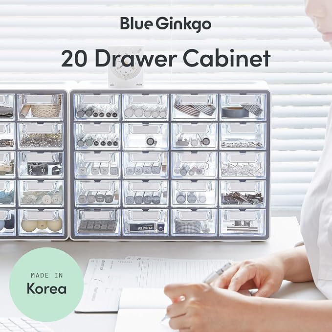 Blue Ginkgo Small 20-Drawer Cabinet – Stackable Clear Organizer - Image 3