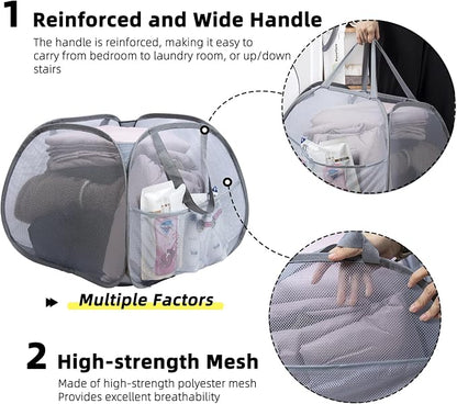 Collapsible Laundry Basket, 90L Mesh Pop-up Hamper - Image 3