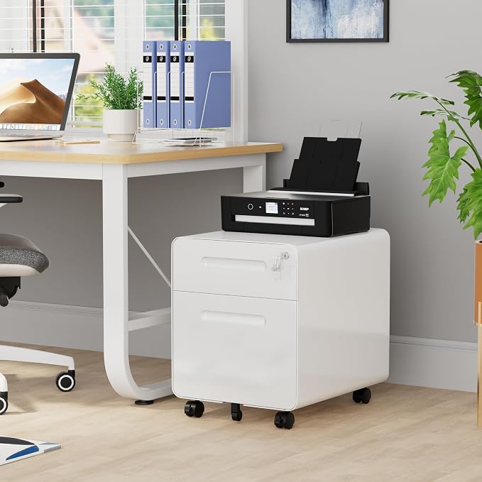 2 Drawer File Cabinet with Lock and 4 Keys, Mobile Metal Filing Cabinet - Image 2