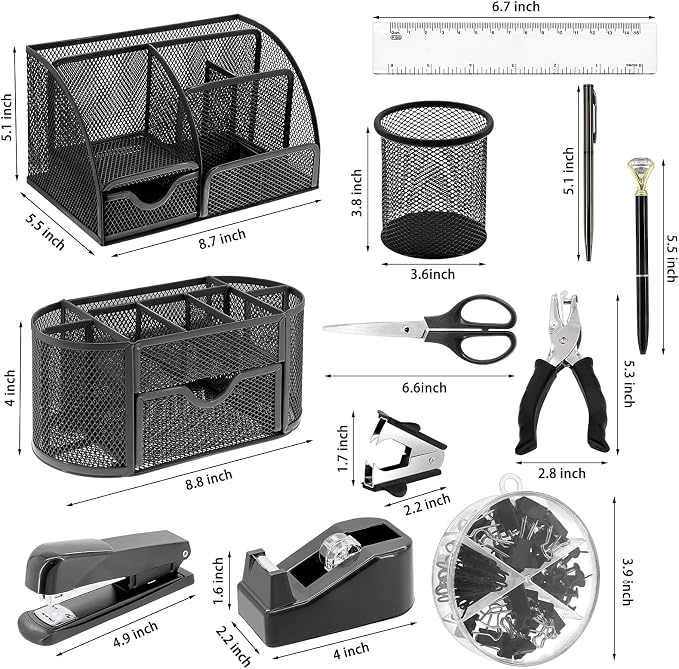 17 in 1 Black Desk Organizers and Accessories Set, 3 Office Desk Supplies - Image 2