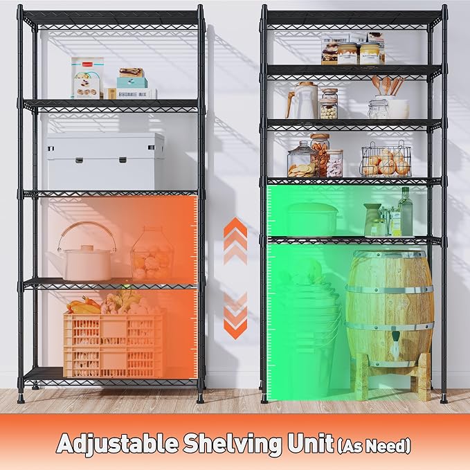 Romorgniz 5-Tier Adjustable Wire Shelving, Kitchen Pantry, Rust-resistant - Image 4