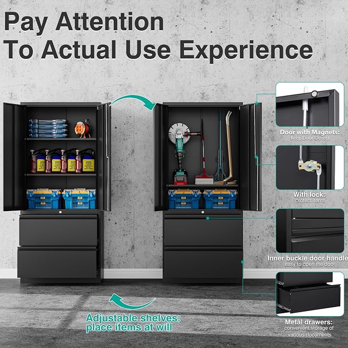 SISESOL Black Metal Storage Cabinet - Image 4