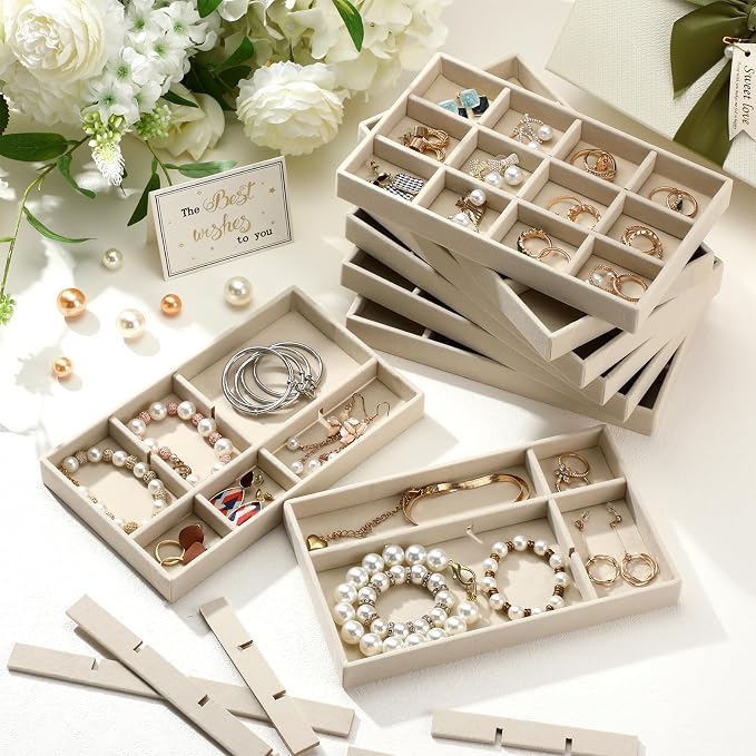 Highergo 8 Pcs Velvet Jewelry Trays Stackable Drawers Organizer Ring Earring - Image 3