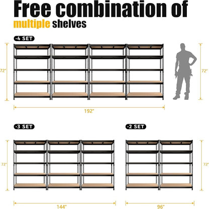 PrimeZone 4 Pack Storage Shelves 48" x 24" x 72", 5 Tier Adjustable Garage - Image 7