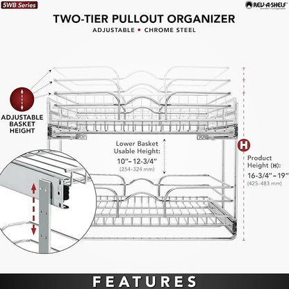 Rev-A-Shelf 2 Tier Kitchen Cabinet Pullout Shelf and Drawer Organizer Slide Out - Image 5