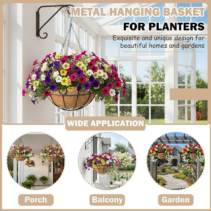 2 Pack 12 inch Black Round Metal Wire Hanging Planter Basket Outdoor Hanging - Image 4