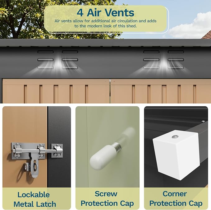 Patiowell 8x4 FT Outdoor Storage Shed, Heavy Duty Tool Metal Sheds - Image 5