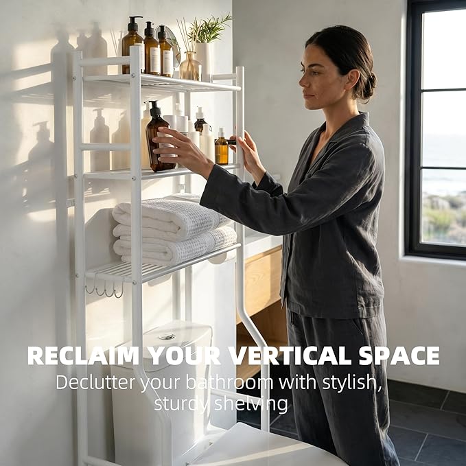 GloTika 3-Tier Over Toilet Storage, 150lb Capacity, Carbon Steel, Freestanding - Image 3