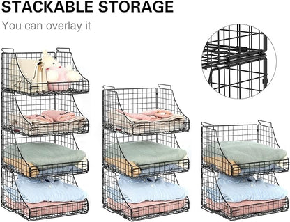 4-Pack Stackable Wire Baskets for Closet Organizers and Storage, Open Storage - Image 2