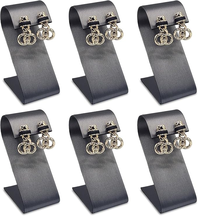 MOOCA 6 Pcs Set Metal Steel Gray Faux Leather Earring Display Stand Displays by Mooca