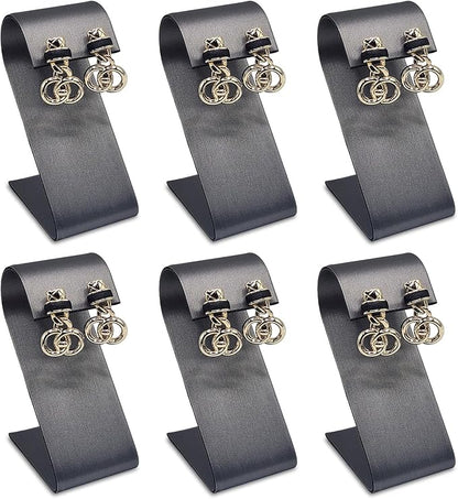 MOOCA 6 Pcs Set Metal Steel Gray Faux Leather Earring Display Stand Displays by Mooca