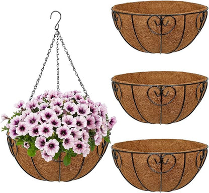 14 inch Metal Hanging Baskets for Plants Outdoor, 4 Pack Metal Wire Hanging by NatureCrafted