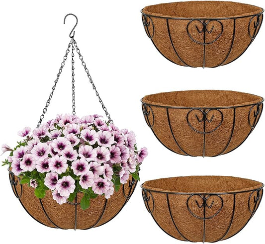 14 inch Metal Hanging Baskets for Plants Outdoor, 4 Pack Metal Wire Hanging by NatureCrafted