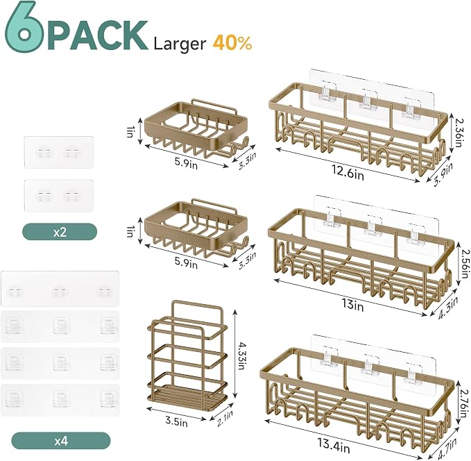 Veken Shower Caddy 6-Pack, No Drilling & Rustproof, Waterproof Adhesive Shelves - Image 6