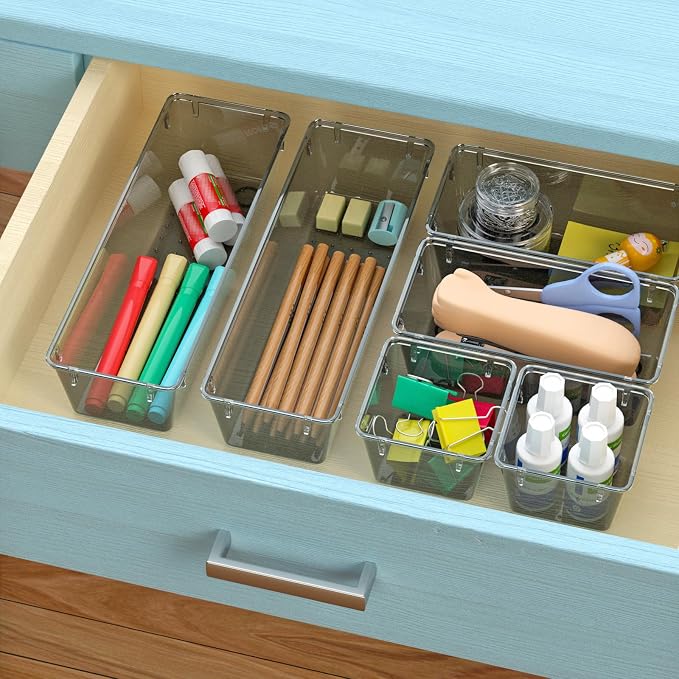WOWBOX 9 Pack Clear Drawer Organizer Set, Acrylic Drawer Storage Trays - Image 5