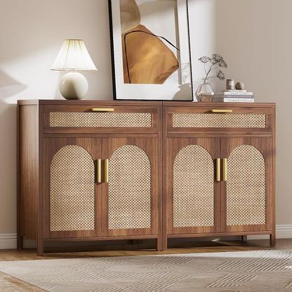 Rattan Buffet Cabinet with Storage Set of 2, Sideboard Cabinet with Doors and by Curlaky