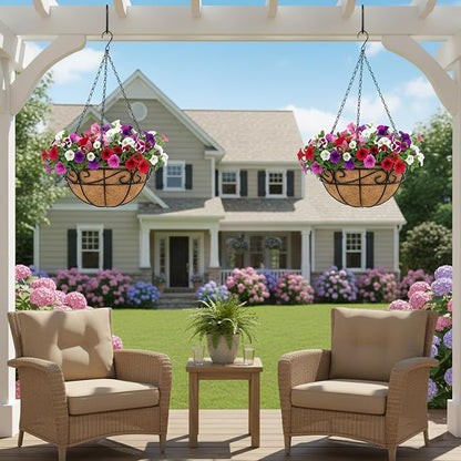 EIMQUVW Outdoor Metal Hanging Planters Basket Hanging Baskets - Image 6