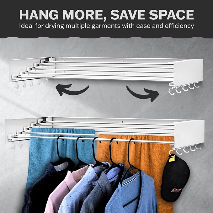 Wall Mounted Laundry Drying Rack, Retractable & Foldable, 31.5" Wide, 13.2 - Image 4