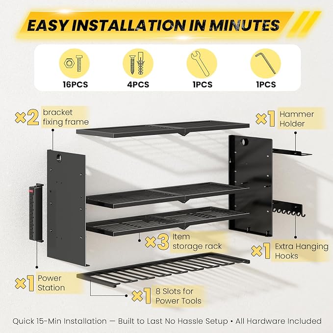 Hipidian Adjustable Power Tool Organizer Wall Mount - 650lb Capacity 4 Layer - Image 4