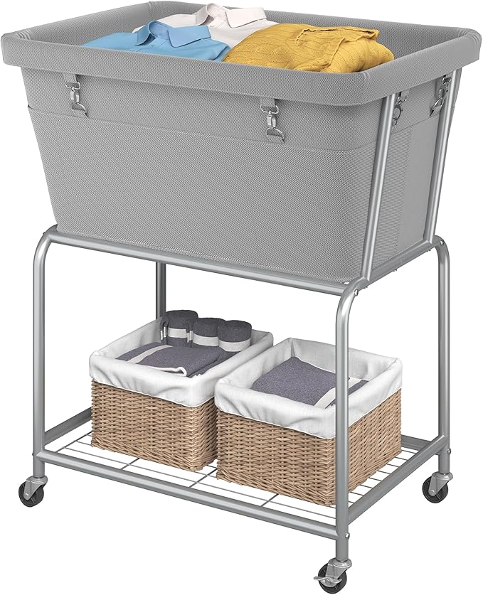ELYKEN Laundry Cart with Wheels, Rolling Laundry Hamper with Removable Bag and by ELYKEN