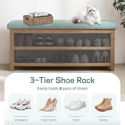 Zihanhome Shoe Rack Bench with Cushion, 2 Tier Solid Wood Storage Bench - Image 6