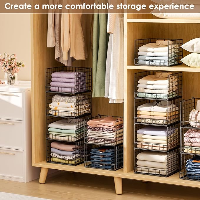 Stackable Closet Organizers and Storage Baskets, 4-Tier Closet Shelf Organizer - Image 5