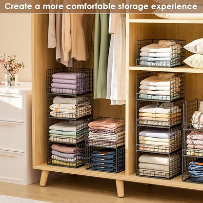 Stackable Closet Organizers and Storage Baskets, 4-Tier Closet Shelf Organizer - Image 5