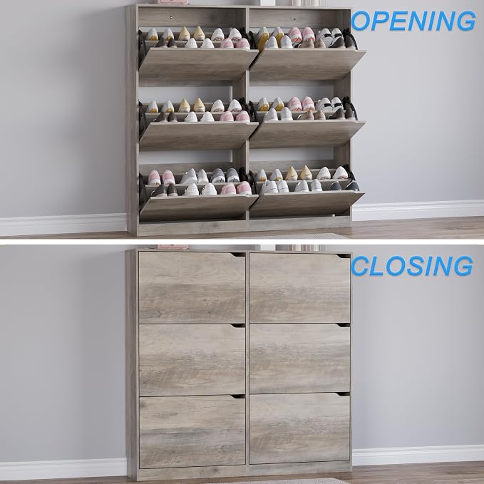 BORNOON Shoe Cabinet with 6 Flip Drawers, Slim Narrow Shoe Storage Cabinet - Image 5