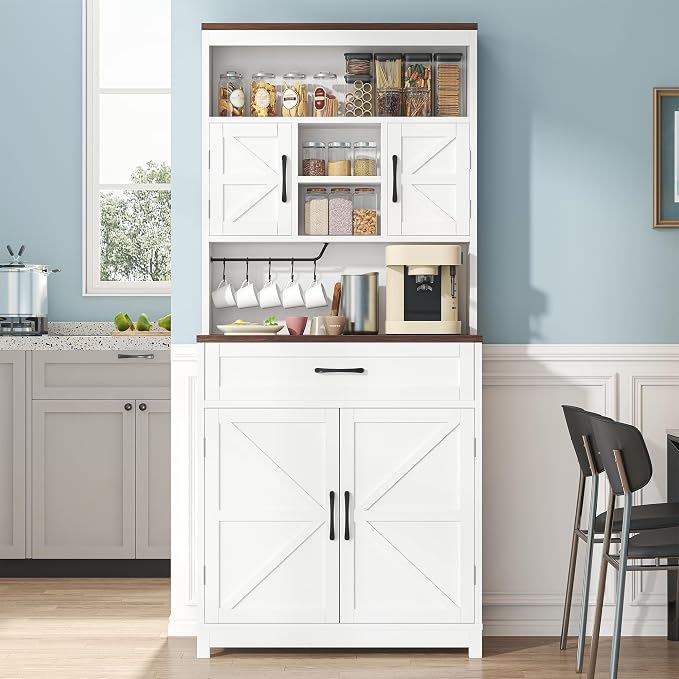 Saudism 70" Tall Farmhouse Kitchen Pantry Cabinet, Wooden Storage Cupboard - Image 9