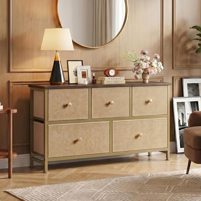 OLIXIS 5 Drawer Dresser for Bedroom, Storage Organizer for Closet, Khaki | - Image 7