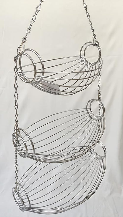 3 Tier Fruit Bowl Fruit Basket for Kitchen, Hanging Kitchen Storage Organizer - Image 3