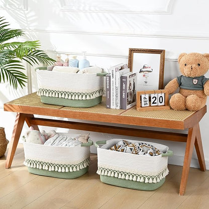 3 Pack Storage Basket for Shelves, Boho Cotton Rope Storage Bins - Image 5