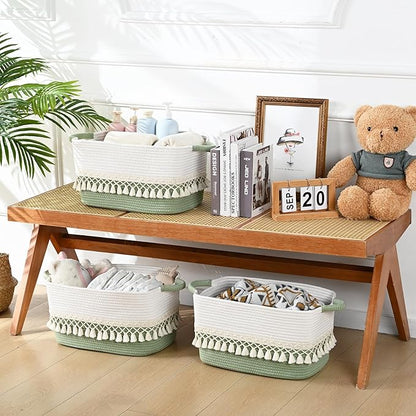 2 Pack Storage Basket, Heavy Tassel Woven Baskets - Image 5