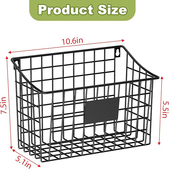 Wall Basket with Label Plate & 5 S-Hooks –4 Pack Hanging Wire Basket - Image 5