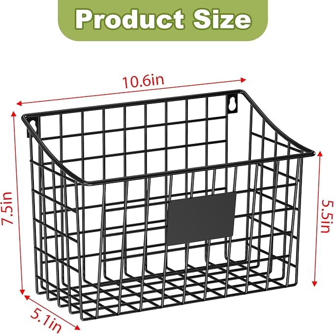 Wall Mounted Bin Basket with 5 Hooks 3 Label Plate Adhesive-3 Pack, Cabinet - Image 4