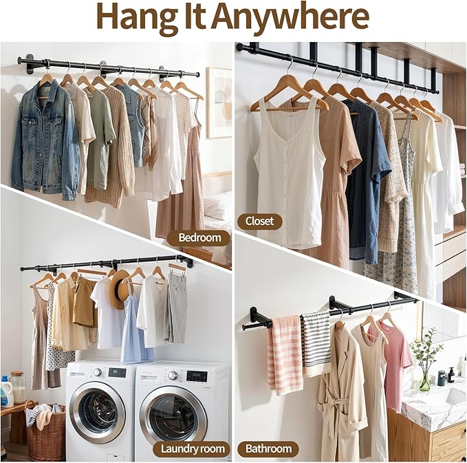Luxspire Wall Mounted Clothes Rack, Industrial Pipe Clothing Rack, Laundry Room - Image 6