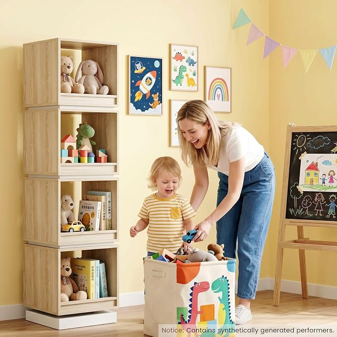 ModernMate 4-Tier Rotating Bookshelf Tower, 360° Spinning Wood Narrow Tall Book - Image 3