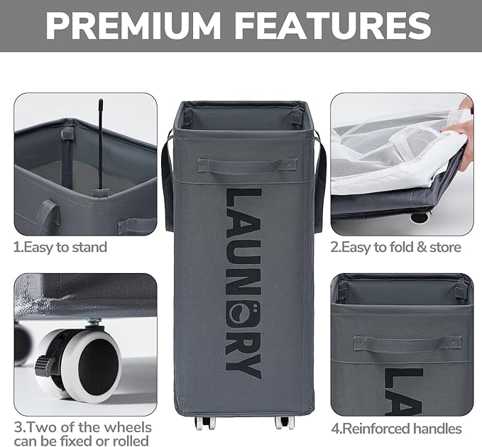Goodpick Hamper with Wheels, Dirty Laundry Basket - Image 4